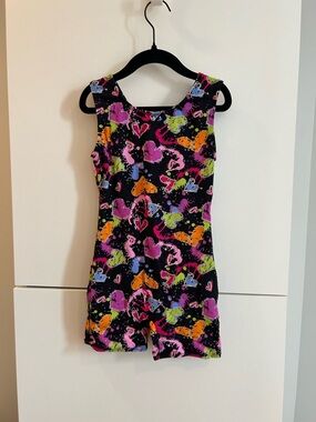 Black Sleeveless Romper with Neon Heart & Sparkle Print - Size M